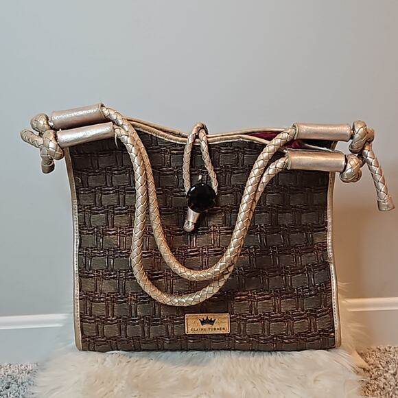 Elaine Turner Sophie Vertical Moroccan Espresso Brown Woven Handbag Large Tote - Picture 1 of 12